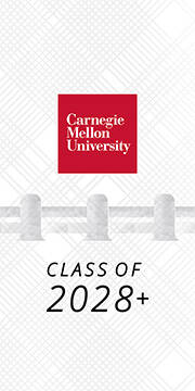 CMU wordmark in a square, the fence, and Class of 2028+.