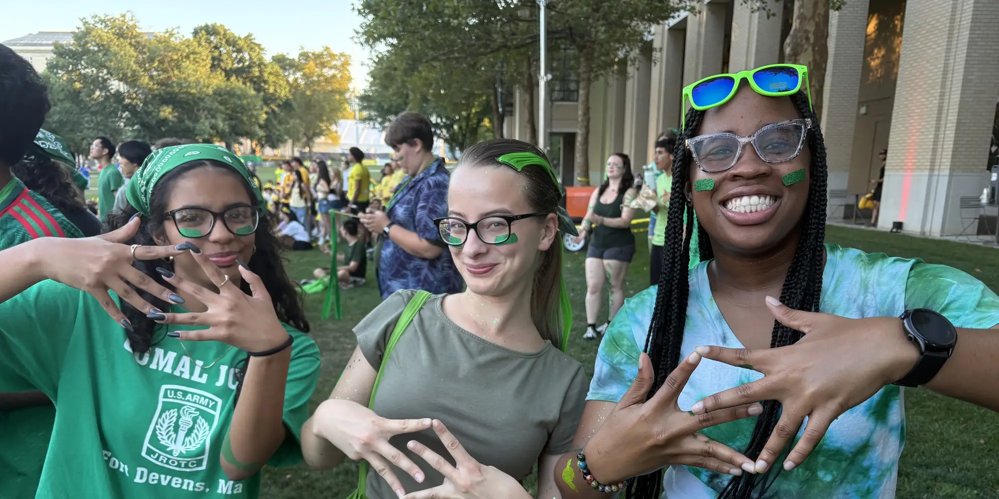 Evangeline and friends pose for a photo during Orientation Week