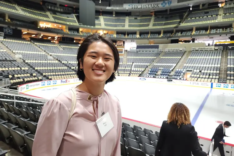 Annie visiting PPG Arena, home of the Pittsburgh Penguins, to learn all about their business operations.