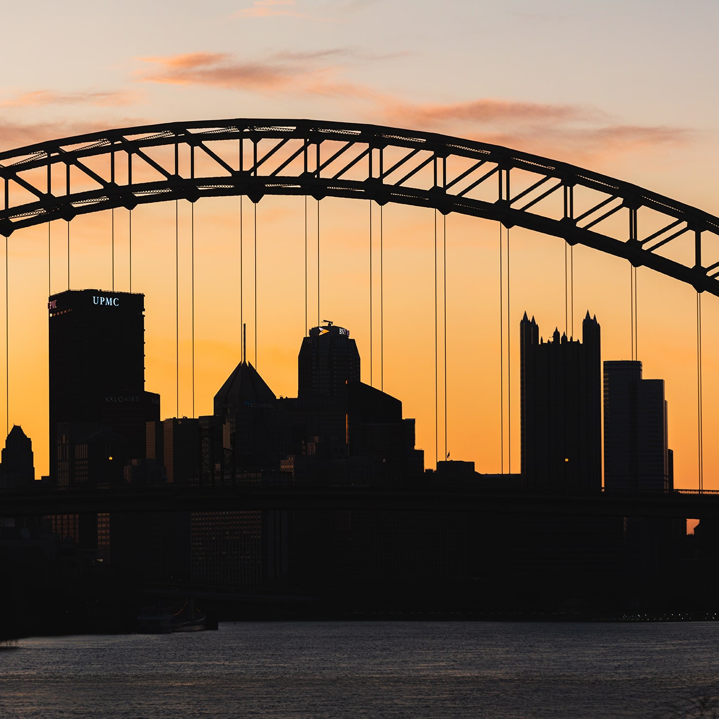 City of Pittsburgh skyline at dusk.