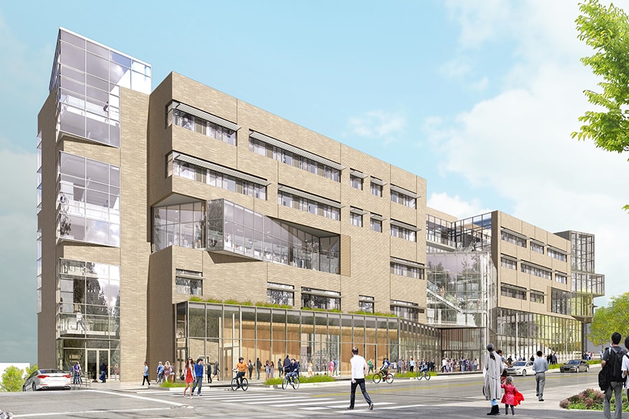 A rendering of the Forbes Avenue entrance of the new Tepper Quad building 